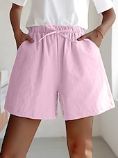 cheap Cotton Linen Shorts-Women&#039;s Linen-Inspired Shorts Active Shorts Streetwear Simple Casual Short Mid Waist Plain Pocket Drawstring Breathable Soft Outdoor Micro-elastic Outdoor Vacation Casual Daily Ash Light Sky Blue