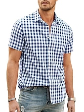 economico camicia da uomo con bottoni-Per uomo Camicia Camicia Estiva Camicia casual Camicia da Spiaggia Camicia con Bottoni Camicie a quadri Nero Blu reale Blu Rosso Blu scuro Manica Corta Quadri Bavero Vacanza Quotidiano Abbigliamento