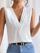 preiswerte Tank-Shirts &amp; kurze Jäckchen für Damen-Damen Camisole Tank Top Elegant Vintage Mode ärmellos reguläre Tops V-Ausschnitt lässig Schwarz Weiß Wein Blau
