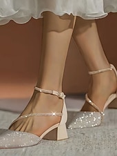 tanie Druhna-Damskie Buty ślubne Buty pumpy Bling Bling Buty Sandały na obcasie Buty musujące Codzienny Impreza Ślub Jednokolorowe Obcasy ślubne Buty druhny Kryształ górski Masywny obcas Nasek w szpic Elegancja