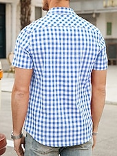 economico camicia da uomo con bottoni-Per uomo Camicia Camicia Estiva Camicia casual Camicia da Spiaggia Camicia con Bottoni Camicie a quadri Nero Blu reale Blu Rosso Blu scuro Manica Corta Quadri Bavero Vacanza Quotidiano Abbigliamento