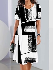 voordelige Strepen- en geometrische jurk-Dames Mini-jurk T shirt jurk Zonnejurk Zomerjurk Jurk met print Modieus Streetwear Modern Buiten Dagelijks Uitgaan Normale pasvorm Geometrisch Kleurenblok Korte mouw Strakke ronde hals Zwart en Wit