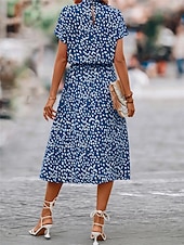 ieftine Rochii casual florale-dama floral ditsy imprimeu floral decolteu ochi rochie midi data maneca scurta vara primavara