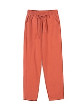 billiga Byxa i vanlig bomullslinne-Dam Shorts i bomullslinne Linneinspirerade byxor Byxor av linne i bomull Streetwear Enkel Ledigt Lång Medium Midja Slät Ficka Snörning Opressade byxor Andningsfunktion Mjuk Utomhus Microelastisk