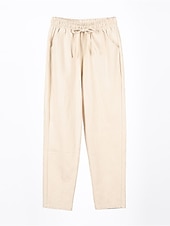 billiga Byxa i vanlig bomullslinne-Dam Shorts i bomullslinne Linneinspirerade byxor Byxor av linne i bomull Streetwear Enkel Ledigt Lång Medium Midja Slät Ficka Snörning Opressade byxor Andningsfunktion Mjuk Utomhus Microelastisk