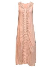 abordables concevoir des robes en coton et lin-Femmes Bleu Clair Noir Blanche Été Robe maxi Robes inspirées du lin Robe Blanche Robe en Dentelle Mode Sans manches Quotidien Week-end Coupe Ample Uni Col en V