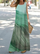 رخيصةأون فن وتصميم فساتين-نسائي فستان طويل فستان طويل فستان خفيف فستان شيفت فستان تصميم تانك موضة أناقة الشارع الحديث الأماكن المفتوحة عطلة مناسب للحفلات فضفاض صالح ظل ورد طباعة الرخام بدون كم رقبة عالية مدورة