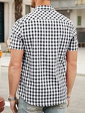 economico camicia da uomo con bottoni-Per uomo Camicia Camicia Estiva Camicia casual Camicia da Spiaggia Camicia con Bottoni Camicie a quadri Nero Blu reale Blu Rosso Blu scuro Manica Corta Quadri Bavero Vacanza Quotidiano Abbigliamento