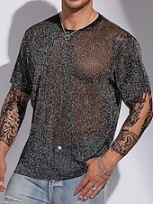 preiswerte Lässige T-Shirts für Herren-Herren T Shirt Männer Solid Glitter T-Shirt T-Shirt Kurzarm Rundhalsausschnitt Sommer Einfach Designer Basic Moderne zeitgenössische Basic Urlaub Straße Ausgehen Schwarz Top T-Shirt für Herren