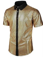 economico camicie da smoking da uomo-Per uomo Camicia da Ballo Camicia da discoteca Camicie da Smoking Semplice Serata Formale Festa di compleanno Nero Giallo Blu Arcobaleno Manica Corta Bavero Estate Primavera Abbigliamento Paillettes
