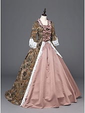 halpa Mekot-Vintage Rokokoo Viktoriaaninen Maxi Mekot Juhla-asu Naamiaisasu Normaali Juliet hiha Prinsessa Tuhkimo Shakespeare Pitsi Rusetti Prinsessa Nelikulmainen kaula-aukko Naamiaispuku Naisten Tyttöjen
