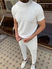 cheap Men&#039;s Casual T-shirts-Men&#039;s T Shirt Tee Top Short Sleeves Crew Neck Summer Plain Pit Strip Fashion Designer Basic Vacation Street Going out Black White Top Tee for Men