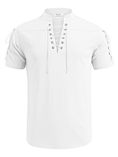 baratos Férias-Homens Camisa Social camisa de linho Camisa casual camisa de praia Tecido Férias Havaiana Preto Branco Azul Marron Manga Curta Colarinho Chinês Primavera Verão Roupa Básico