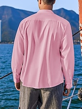 economico Classico-Per uomo Camicia Camicia con colletto a fascia Camicia estiva Abbigliamento mare Maglietta informale Camicia con bottoni Liscio Da mare Informale Nero Bianco Rosa Verde Manica lunga A fascia