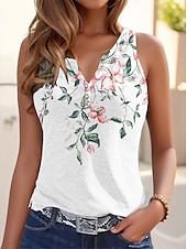 cheap Graphic shop Tank tops &amp; Camis-Women&#039;s Camisole Tank Top Basic Floral Buttons Print Sleeveless Regular Tops V Neck Casual Holiday Light Green Pink Fuchsia Green Light Blue