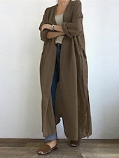 billiga Kappor och trenchcoats-Dam Trenchcoat Utomhus Ficka Slät Bekväm Mode Normal Ytterkläder Långärmad Sommar Svart S