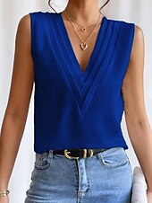 preiswerte Tank-Shirts &amp; kurze Jäckchen für Damen-Damen Camisole Tank Top Elegant Vintage Mode ärmellos reguläre Tops V-Ausschnitt lässig Schwarz Weiß Wein Blau