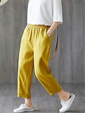 abordables Short en lin et coton-Femmes Short en coton et lin Shorts Capri Pantalons Amples Streetwear Occasionnel Confort Capris Taille Moyenne Uni Avec Poches Bouffant Conception à cordon élastique Confort Respirabilité Doux