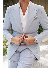 abordables Costumes décontractés-Costumes de mariage pour hommes en seersucker d&#039;été bleu coloré uni coupe standard 2 pièces simple boutonnage deux boutons