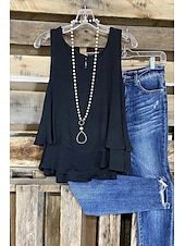 preiswerte Hemden-Damen Camisole Tank Top einfarbig Basic Baumwolle Leinen Weste Rundhals Regular Tops Casual Lagenlook Schwarz Weiß Khaki