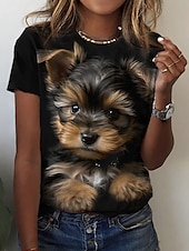 ieftine Tricou cu animale-tricou dama basic dog print maneca scurta topuri obisnuite gat rotund zilnic weekend negru