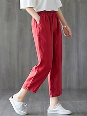 abordables Short en lin et coton-Femmes Short en coton et lin Shorts Capri Pantalons Amples Streetwear Occasionnel Confort Capris Taille Moyenne Uni Avec Poches Bouffant Conception à cordon élastique Confort Respirabilité Doux