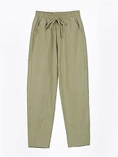 billiga Byxa i vanlig bomullslinne-Dam Shorts i bomullslinne Linneinspirerade byxor Byxor av linne i bomull Streetwear Enkel Ledigt Lång Medium Midja Slät Ficka Snörning Opressade byxor Andningsfunktion Mjuk Utomhus Microelastisk