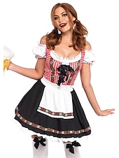 economico Dirndl-Oktoberfest Dirndl Abiti tradizionali Blusa Dirndl Bavarese Cameriera Tedesco Monaco di Baviera Prati Per donna Panno in stile tradizionale Vestito Grembiule