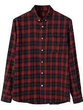 economico camicia da uomo con bottoni-Per uomo Camicia Camicia casual Camicia con Bottoni Giallo Rosso Verde Plaid Bavero Vacanza Streetwear Base Abbigliamento Moda Tempo libero