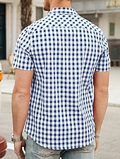 economico camicia da uomo con bottoni-Per uomo Camicia Camicia Estiva Camicia casual Camicia da Spiaggia Camicia con Bottoni Camicie a quadri Nero Blu reale Blu Rosso Blu scuro Manica Corta Quadri Bavero Vacanza Quotidiano Abbigliamento
