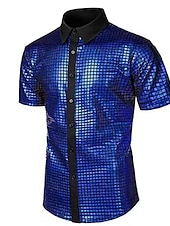 economico camicie da smoking da uomo-Per uomo Camicia da Ballo Camicia da discoteca Camicie da Smoking Semplice Serata Formale Festa di compleanno Nero Giallo Blu Arcobaleno Manica Corta Bavero Estate Primavera Abbigliamento Paillettes