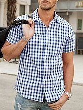 economico camicia da uomo con bottoni-Per uomo Camicia Camicia Estiva Camicia casual Camicia da Spiaggia Camicia con Bottoni Camicie a quadri Nero Blu reale Blu Rosso Blu scuro Manica Corta Quadri Bavero Vacanza Quotidiano Abbigliamento