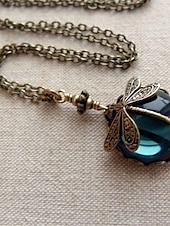 ieftine Coliere &amp; Pandative-colier de damă 1 bucată pandantiv libelulă cabochon din sticlă verde lanț vintage moda boemă coliere creative în aer liber cu animale