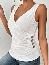 preiswerte Tank-Shirts &amp; kurze Jäckchen für Damen-Damen Camisole Tank Top Ösen-Top grundlegende Knöpfe ärmellos reguläre Tops V-Ausschnitt lässig Schwarz Weiß Pink Blau Lila