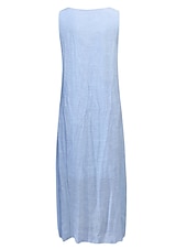 abordables concevoir des robes en coton et lin-Femmes Bleu Clair Noir Blanche Été Robe maxi Robes inspirées du lin Robe Blanche Robe en Dentelle Mode Sans manches Quotidien Week-end Coupe Ample Uni Col en V