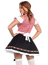 economico Dirndl-Oktoberfest Dirndl Abiti tradizionali Blusa Dirndl Bavarese Cameriera Tedesco Monaco di Baviera Prati Per donna Panno in stile tradizionale Vestito Grembiule