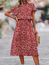 ieftine Rochii casual florale-dama floral ditsy imprimeu floral decolteu ochi rochie midi data maneca scurta vara primavara