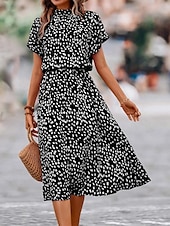 ieftine Rochii casual florale-dama floral ditsy imprimeu floral decolteu ochi rochie midi data maneca scurta vara primavara