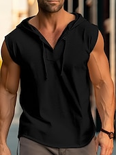 abordables Débardeurs-Homme Débardeur Sous-Vêtements T-shirt sans manches Sans manches À capuche Été Uni Mode Designer Muscle Extérieur Sortir Salle de sport Noir Blanche Jaune T-shirt haut de gamme pour homme