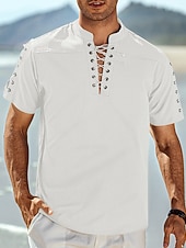 baratos Férias-Homens Camisa Social camisa de linho Camisa casual camisa de praia Tecido Férias Havaiana Preto Branco Azul Marron Manga Curta Colarinho Chinês Primavera Verão Roupa Básico