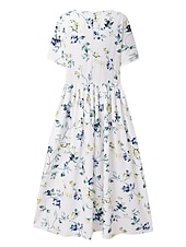 billiga Blommig klänning-Kvinnors Midiklänning Casual Klänning Blommönster Rynkad Print Crew Hals Grundläggande Casual Dagssemester Kort Ärmar Sommar Vår