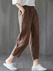 abordables Short en lin et coton-Femmes Short en coton et lin Shorts Capri Pantalons Amples Streetwear Occasionnel Confort Capris Taille Moyenne Uni Avec Poches Bouffant Conception à cordon élastique Confort Respirabilité Doux