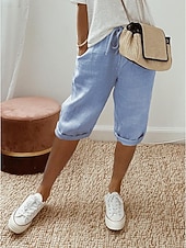 economico Fondi-Per donna Taglia EU / US Pantaloni capri Misto cotone Finto cotone e lino Pantaloncini Estivi Vacanza Casual Quotidiano Lunghezza al ginocchio Naturale Semplice Tinta unita Coulisse Tasca Baggy