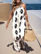 preiswerte Kleider für die Ferien-Damen Print Neckholder Maxi Langes Kleid Alltag Urlaub Ärmellos Sommer Frühling