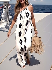 preiswerte Kleider für die Ferien-Damen Print Neckholder Maxi Langes Kleid Alltag Urlaub Ärmellos Sommer Frühling