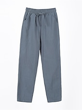 billiga Byxa i vanlig bomullslinne-Dam Shorts i bomullslinne Linneinspirerade byxor Byxor av linne i bomull Streetwear Enkel Ledigt Lång Medium Midja Slät Ficka Snörning Opressade byxor Andningsfunktion Mjuk Utomhus Microelastisk
