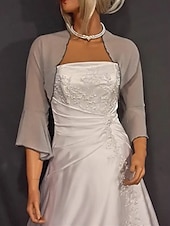 cheap Wedding Guest Wraps-Shawls Women&#039;s Wrap Elegant Pure 3/4 Length Sleeve Chiffon Wedding Wraps With Pure Color For Party Spring &amp; Summer