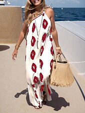 preiswerte Kleider für die Ferien-Damen Print Neckholder Maxi Langes Kleid Alltag Urlaub Ärmellos Sommer Frühling