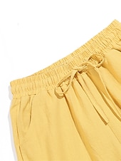 billiga Byxa i vanlig bomullslinne-Dam Shorts i bomullslinne Linneinspirerade byxor Byxor av linne i bomull Streetwear Enkel Ledigt Lång Medium Midja Slät Ficka Snörning Opressade byxor Andningsfunktion Mjuk Utomhus Microelastisk