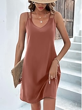 abordables mini robe noire-Robe d&#039;été Robe à enfiler Femme Mini robe Ouvert du quotidien Plage Mode Col V Sans Manches 2023 Standard Noir Rouge Violet S M L XL 2XL